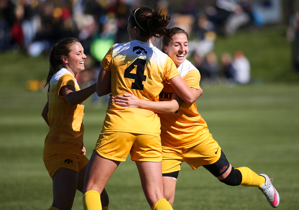 Iowa Hawkeyes forward Rose Ripslinger (15) celebrates after scoring a goal during a game against Northwestern at the Iowa Soccer Complex on October 21, 2018. (Tork Mason/hawkeyesports.com)