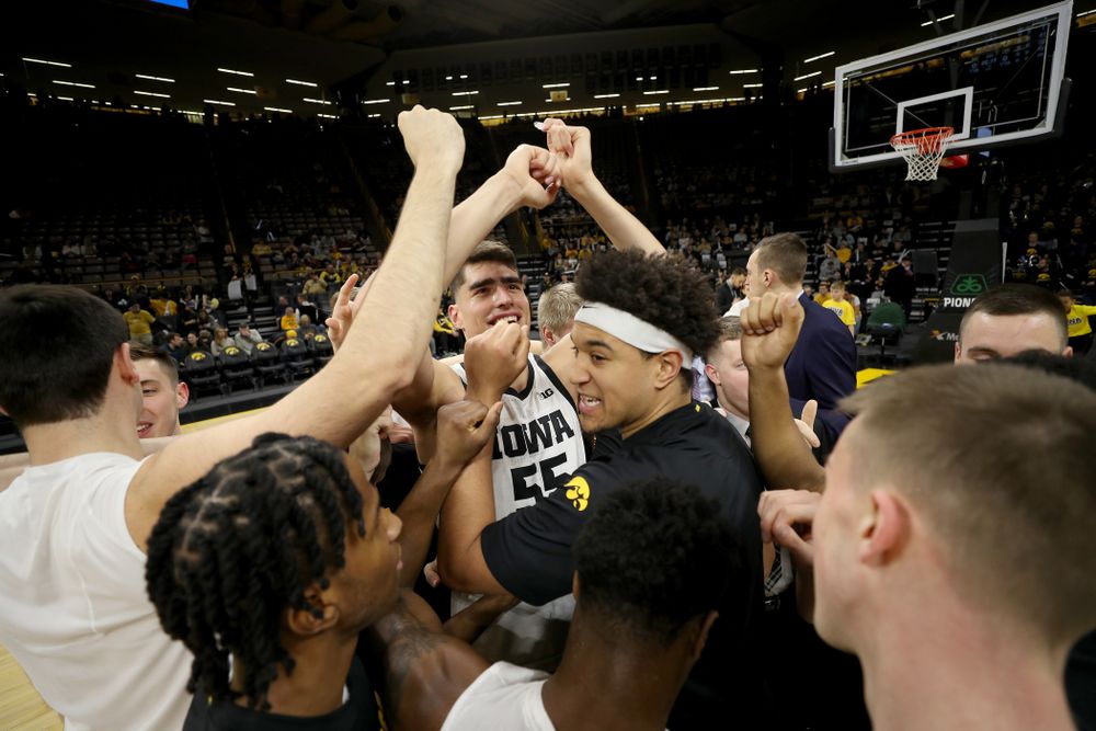 Iowa Hawkeyes forward Cordell Pemsl (35) and forward Luka Garza (55) against the Michigan Wolverines Friday, January 17, 2020 at Carver-Hawkeye Arena. (Brian Ray/hawkeyesports.com)