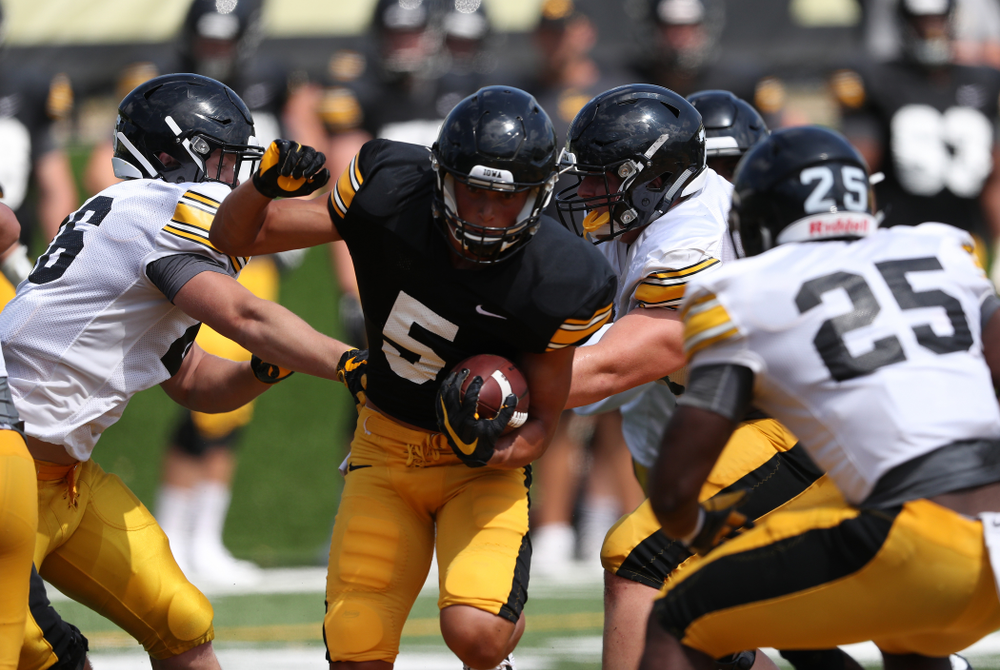 Iowa Hawkeyes wide receiver Oliver Martin (5) during Fall Camp Practice No. 5 Tuesday, August 6, 2019 at the Ronald D. and Margaret L. Kenyon Football Practice Facility. (Brian Ray/hawkeyesports.com)