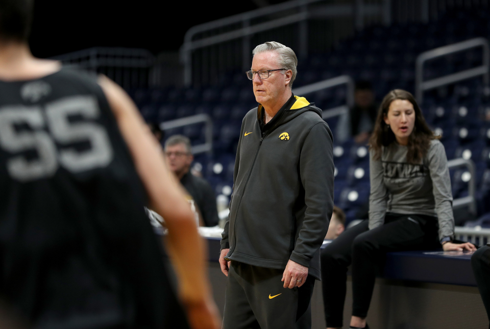 Iowa Hawkeyes head coach Fran McCaffery during practice at Hinkle Fieldhouse Wednesday, March 11, 2020 in Indianapolis. (Brian Ray/hawkeyesports.com)