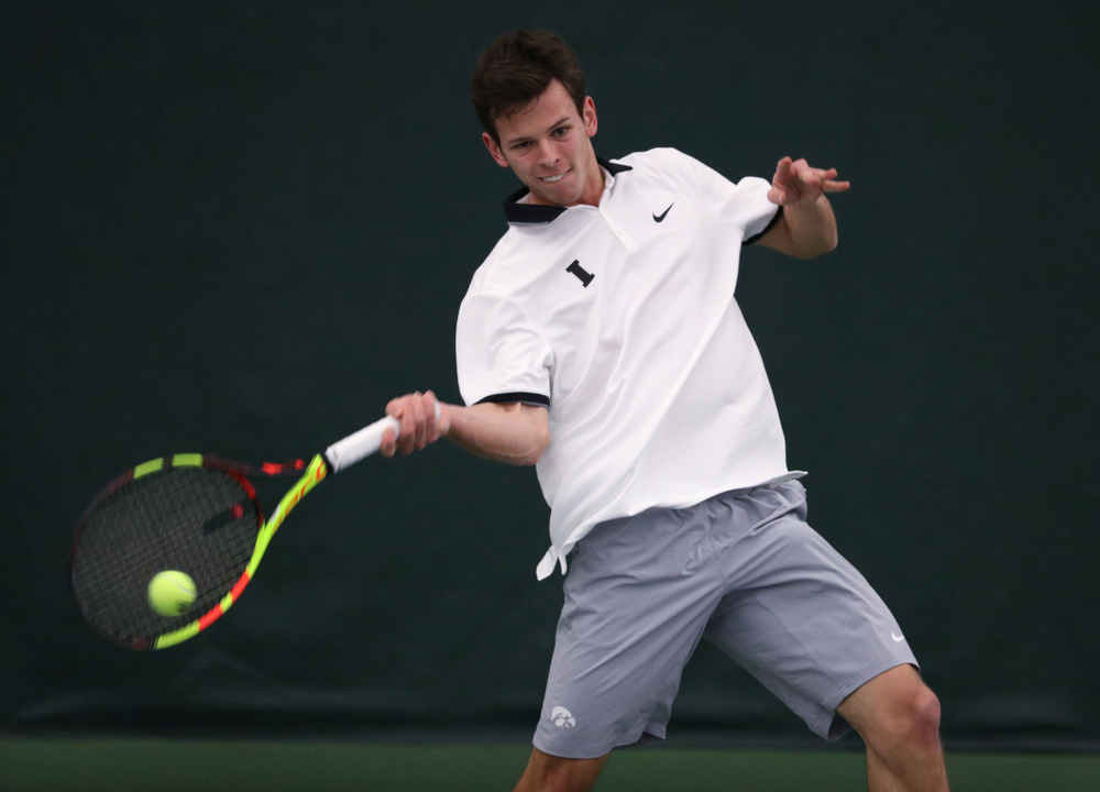 Iowa's Piotr Smietana against Western Michigan Saturday, January 19, 2019 at the Hawkeye Tennis and Recreation Complex. (Brian Ray/hawkeyesports.com)