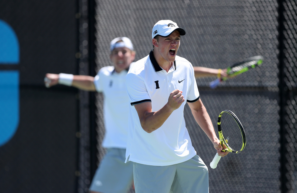 IowaÕs Joe Tyler and Nikita Snezhko play a doubles match against the Michigan Wolverines Sunday, April 21, 2019 at the Hawkeye Tennis and Recreation Complex. (Brian Ray/hawkeyesports.com)