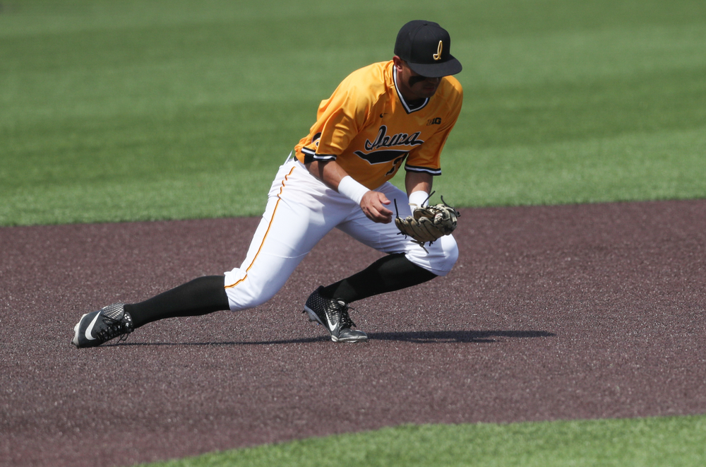 Iowa Hawkeyes infielder Matthew Sosa (31) against the Nebraska Cornhuskers Sunday, April 21, 2019 at Duane Banks Field. (Brian Ray/hawkeyesports.com)