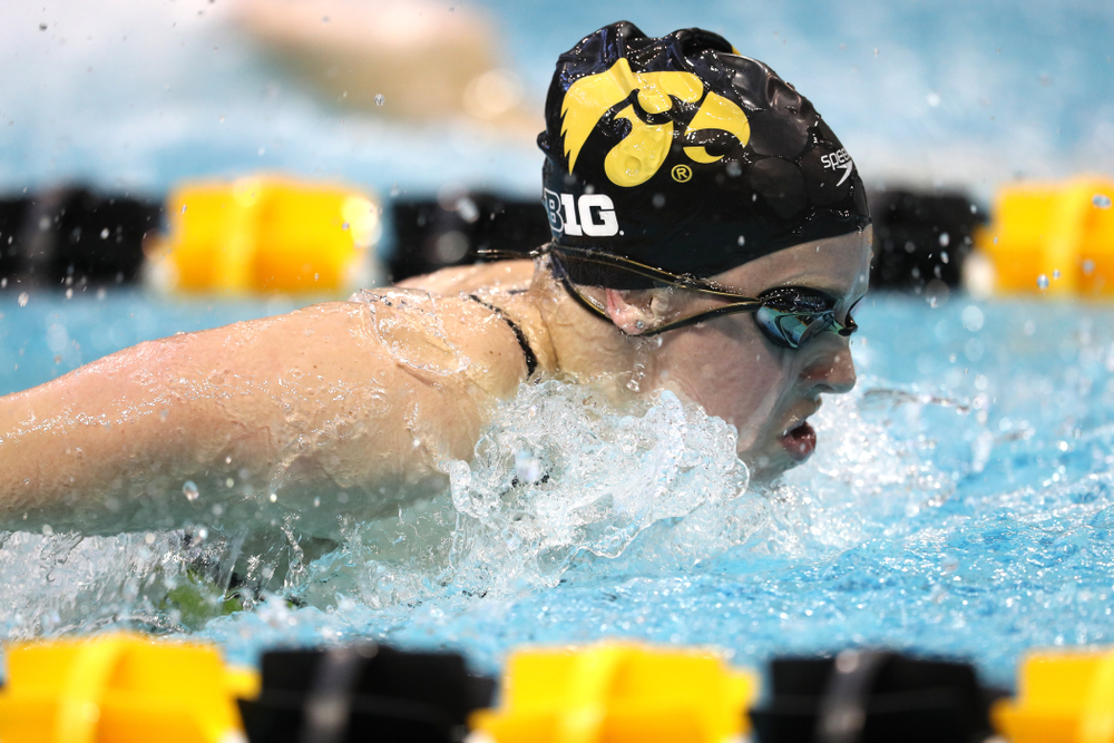 Iowa's Amy Lenderink swims the 200 yard butterfly during a double dual against Wisconsin and Northwestern Saturday, January 19, 2019 at the Campus Recreation and Wellness Center. (Brian Ray/hawkeyesports.com)