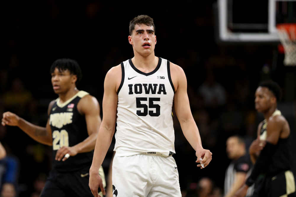 Iowa Hawkeyes forward Luka Garza (55) against the Purdue Boilermakers Tuesday, March 3, 2020 at Carver-Hawkeye Arena. (Brian Ray/hawkeyesports.com)