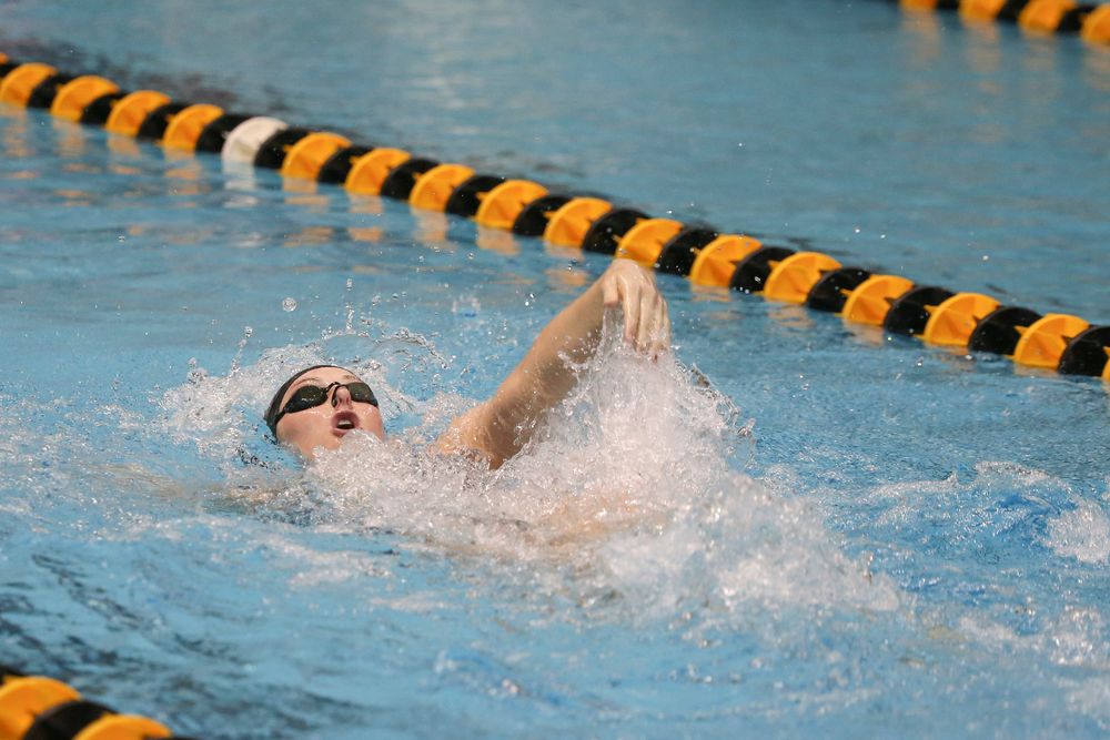 Iowa’s Georgia Clark swims the women’s 200 backstroke during the Iowa swimming and diving meet vs Notre Dame and Illinois on Saturday, January 11, 2020 at the Campus Recreation and Wellness Center. (Lily Smith/hawkeyesports.com)