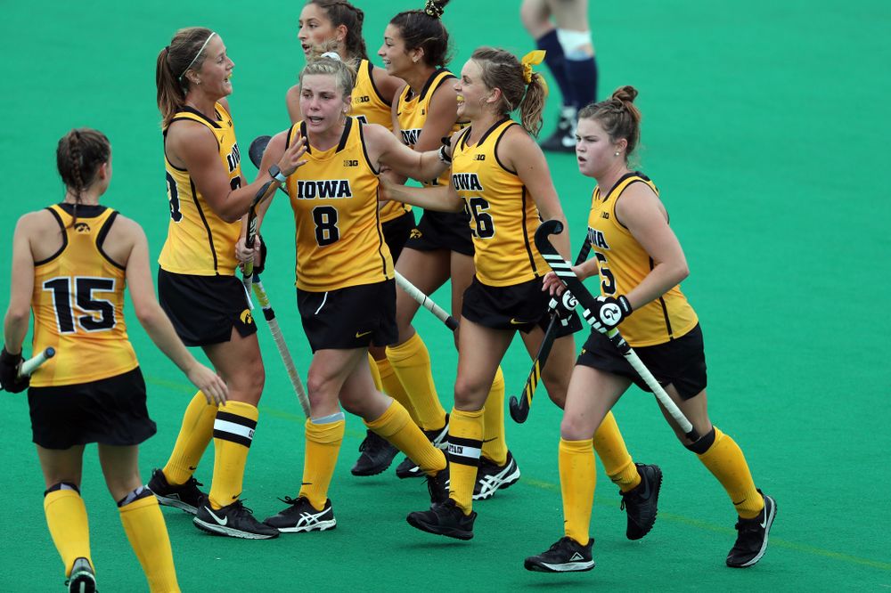 Iowa Hawkeyes forward Maddy Murphy (26) celebrates a goal against Columbia Sunday, September 8, 2019 at Grant Field. (Brian Ray/hawkeyesports.com)