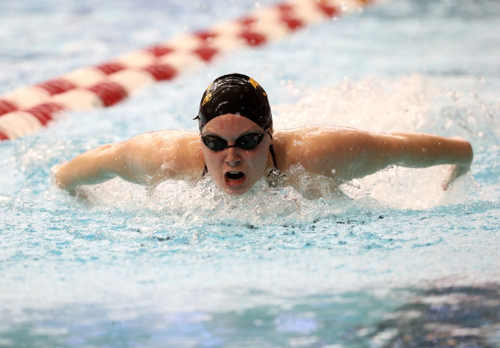 Iowa's Natalie McGovern swims the 200-yard IM during the 2019 Women's Big Ten Swimming and Diving meet Thursday, February 21, 2019 in Bloomington, Indiana. (Brian Ray/hawkeyesports.com)
