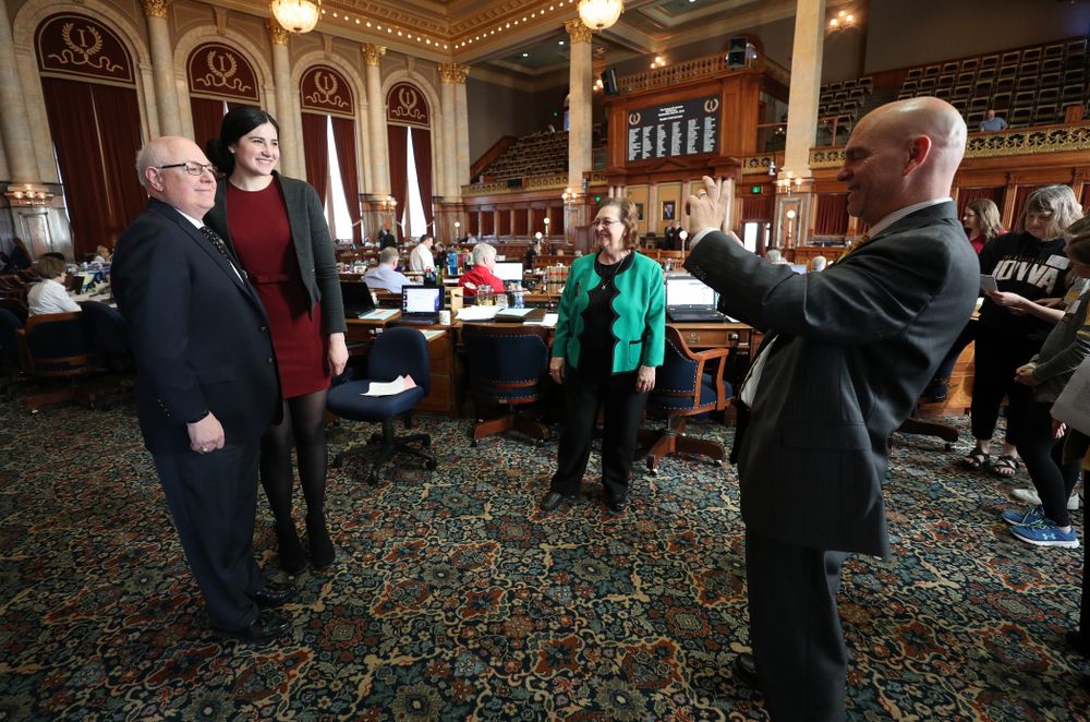 Iowa WomenÕs BasketballÕs Megan Gustafson is recognized with a resolution by the house and the senate at the Iowa State Capitol Wednesday, April 24, 2019 in Des Moines. (Brian Ray/hawkeyesports.com)