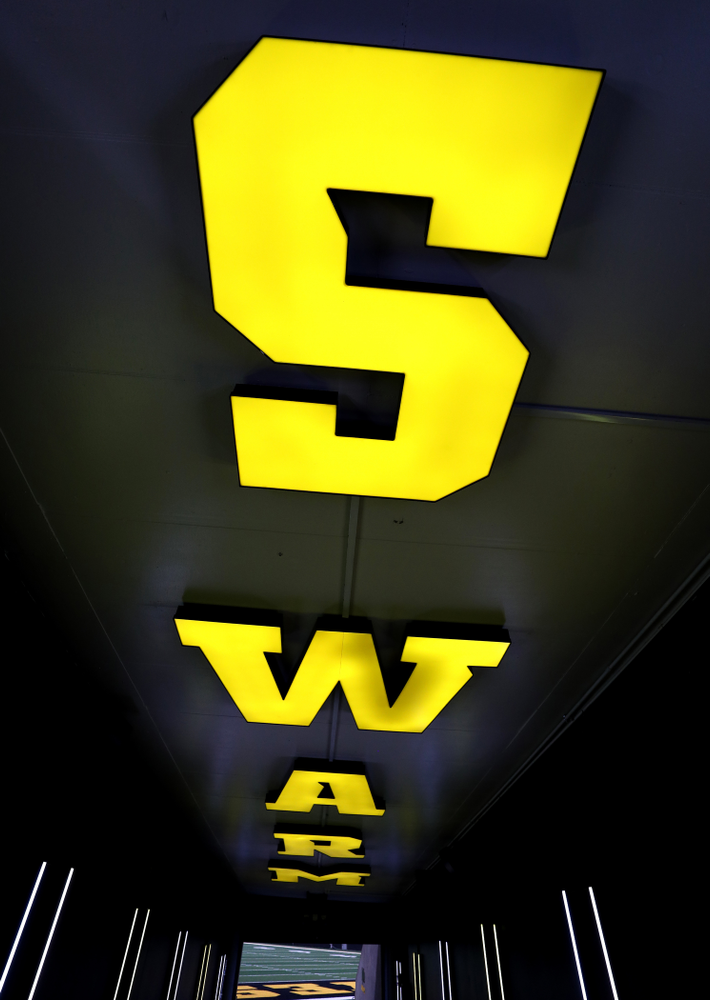 The Hawkeye Football Team sees the updates to their entrance tunnel at Kinnick Stadium for the first time Thursday, August 22, 2019 in Iowa City. (Brian Ray/hawkeyesports.com)