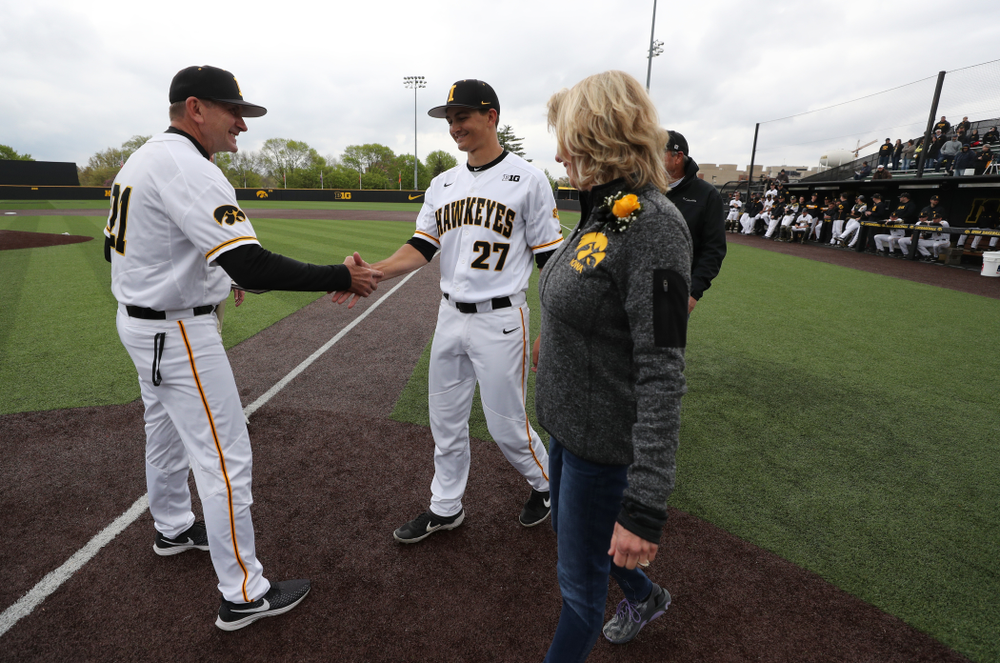 Iowa Hawkeyes Jason Foster (27) during senior day festivities before their game against Michigan State Sunday, May 12, 2019 at Duane Banks Field. (Brian Ray/hawkeyesports.com)
