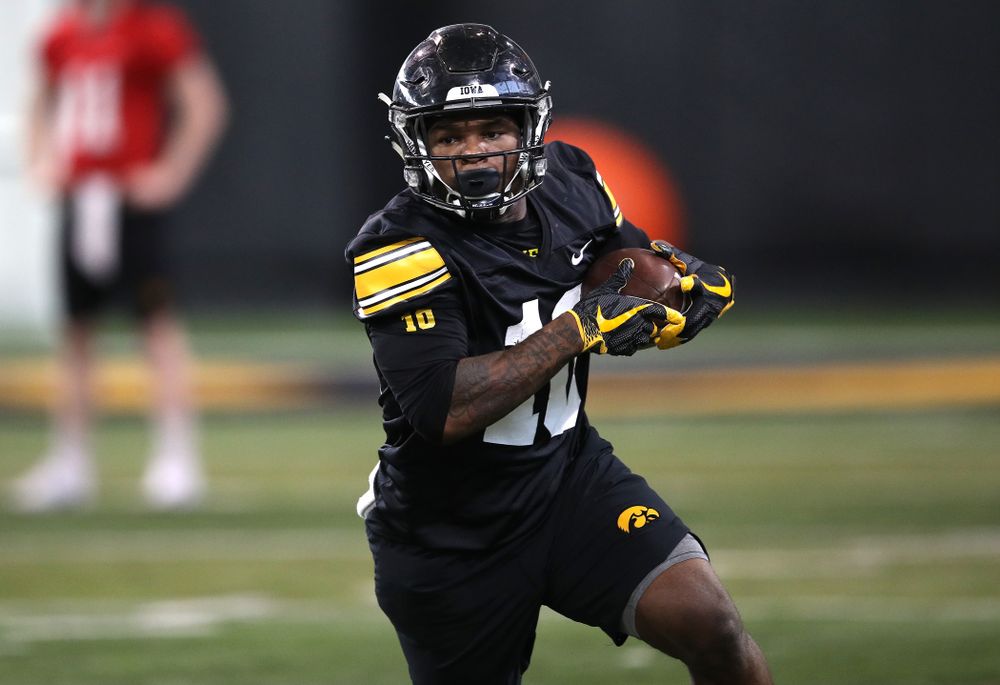 Iowa Hawkeyes running back Mekhi Sargent (10) during preparation for the 2019 Outback Bowl Tuesday, December 18, 2018 at the Hansen Football Performance Center. (Brian Ray/hawkeyesports.com)