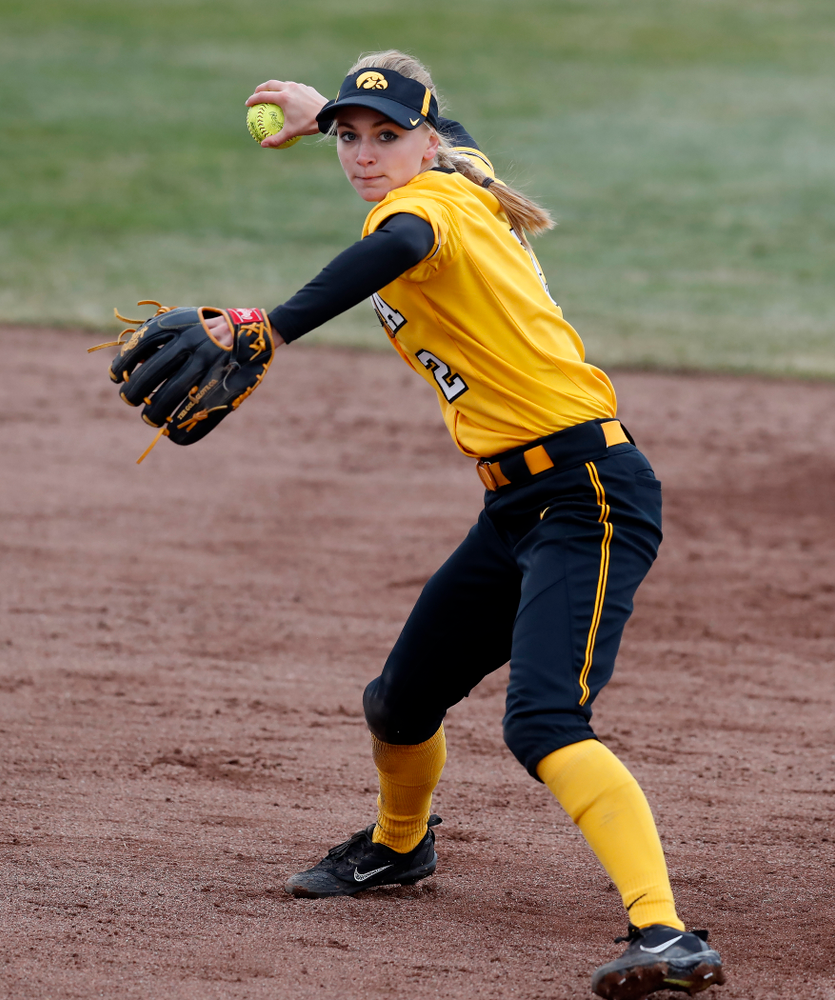 Iowa Hawkeyes infielder Aralee Bogar (2) against UW Green Bay Tuesday, March 27, 2018 at Bob Pearl Field. (Brian Ray/hawkeyesports.com)