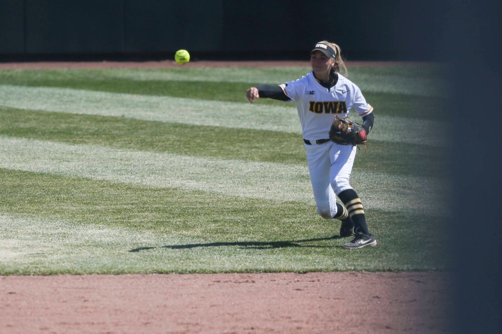 Iowa's Aralee Bogar (2) at game 3 vs Northwestern on Sunday, March 31, 2019 at Bob Pearl Field. (Lily Smith/hawkeyesports.com)