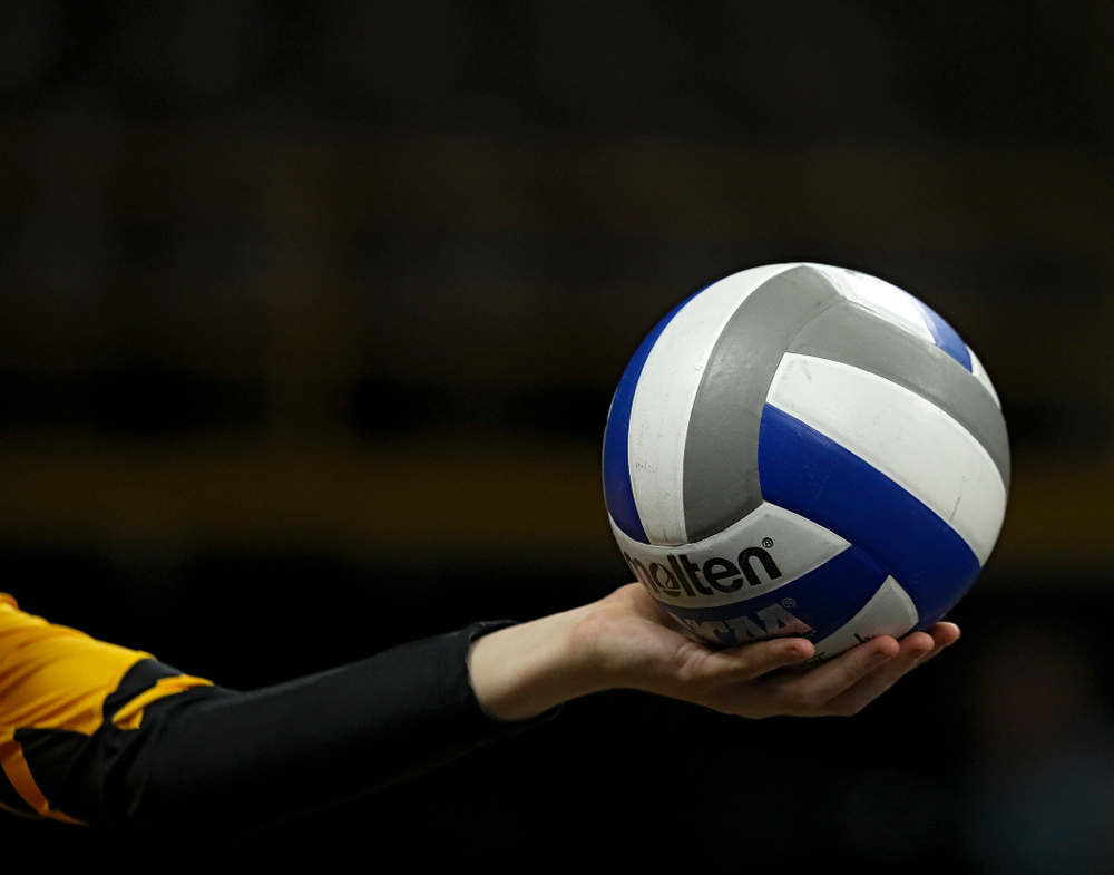 The ball is about to be served during a match at Carver-Hawkeye Arena in Iowa City on Sunday, Oct 20, 2019. (Stephen Mally/hawkeyesports.com)