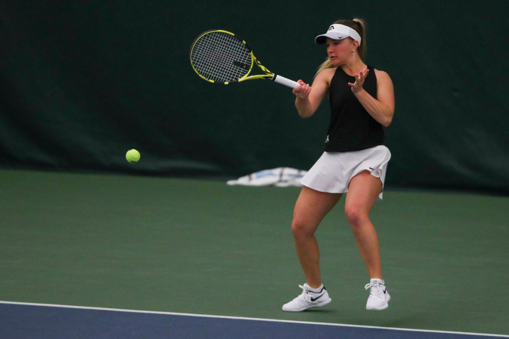 IowaÕs Danielle Burich at womenÕs tennis senior day vs Nebraska on Saturday, April 13, 2019 at the Hawkeye Tennis and Recreation Complex. (Lily Smith/hawkeyesports.com)