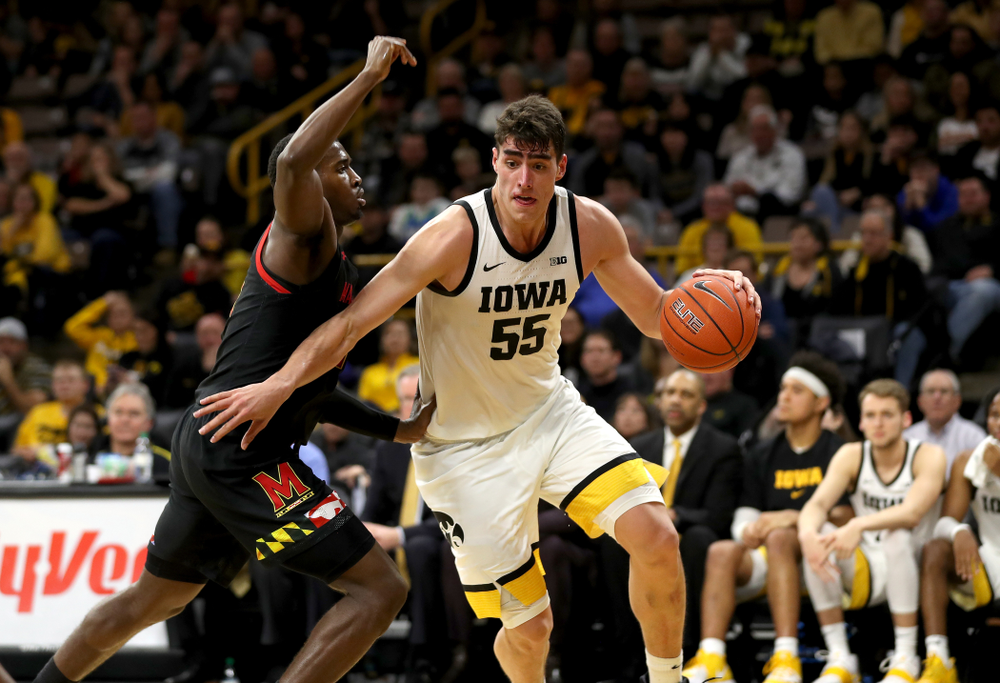 Iowa Hawkeyes forward Luka Garza (55) against the Maryland Terrapins Friday, January 10, 2020 at Carver-Hawkeye Arena. (Brian Ray/hawkeyesports.com)