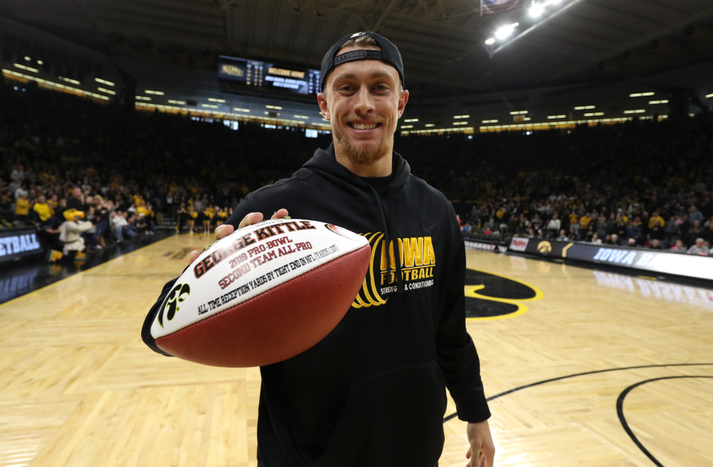 Former Hawkeye Football player and San Francisco 49ers Pro Bowl tight end George Kittle against the Ohio State Buckeyes Saturday, January 12, 2019 at Carver-Hawkeye Arena. (Brian Ray/hawkeyesports.com)