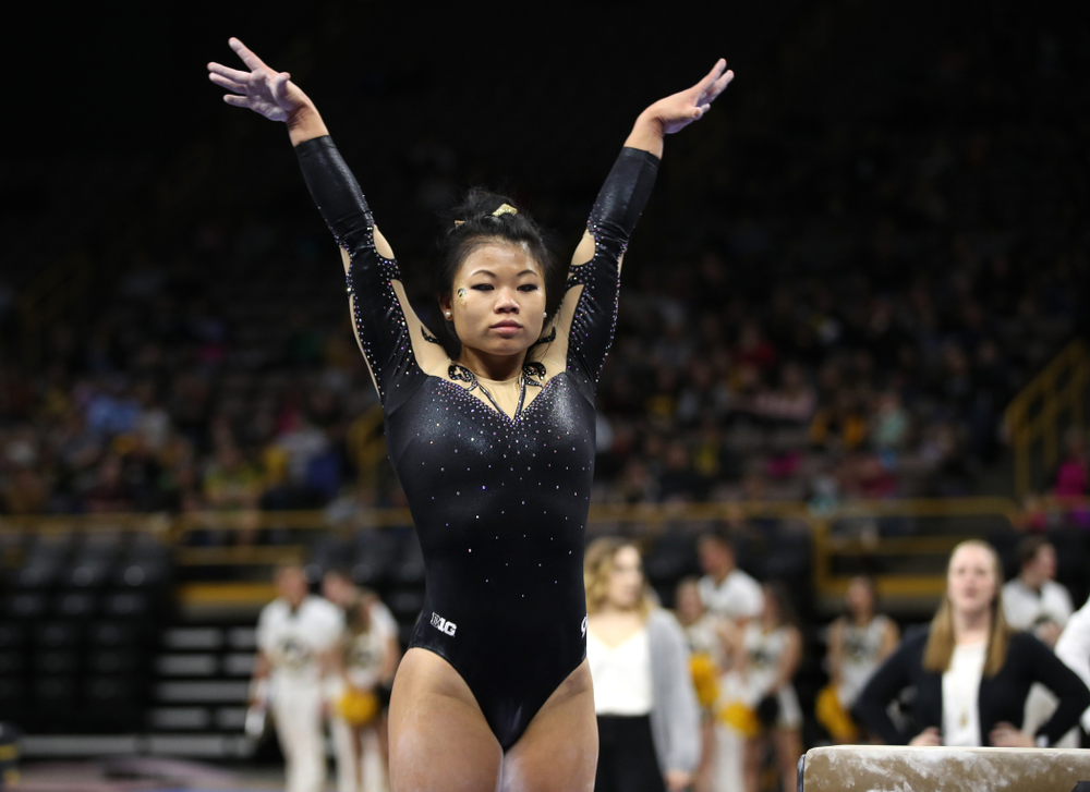 Iowa's Misty-Jade Carlson competes on the beam during their meet against Southeast Missouri State Friday, January 11, 2019 at Carver-Hawkeye Arena. (Brian Ray/hawkeyesports.com)