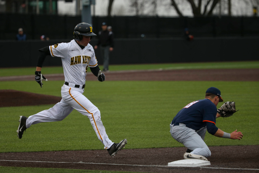Iowa outfielder Ben Norman at game 1 vs Illinois on Friday, March 29, 2019 at Duane Banks Field. (Lily Smith/hawkeyesports.com)
