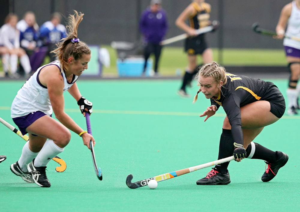 Iowa’s Katie Birch (11) blocks a pass during the first quarter of their game at Grant Field in Iowa City on Saturday, Oct 26, 2019. (Stephen Mally/hawkeyesports.com)