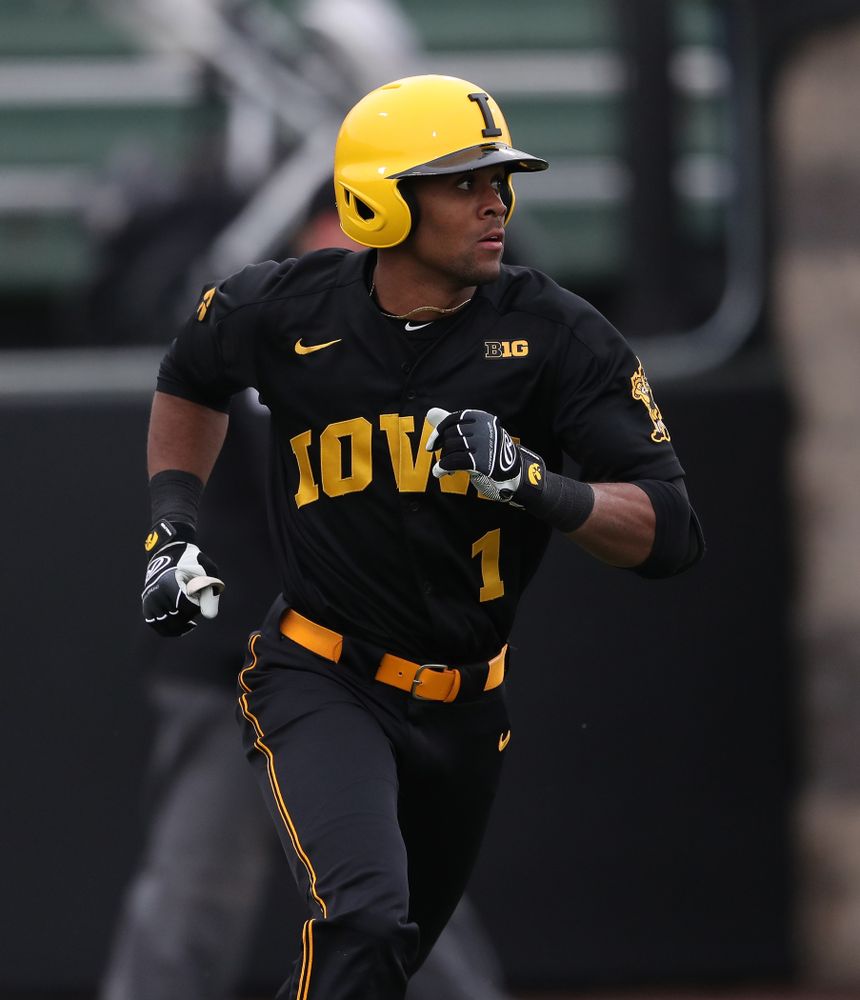 Iowa Hawkeyes infielder Lorenzo Elion (1) against Simpson College Tuesday, March 19, 2019 at Duane Banks Field. (Brian Ray/hawkeyesports.com)