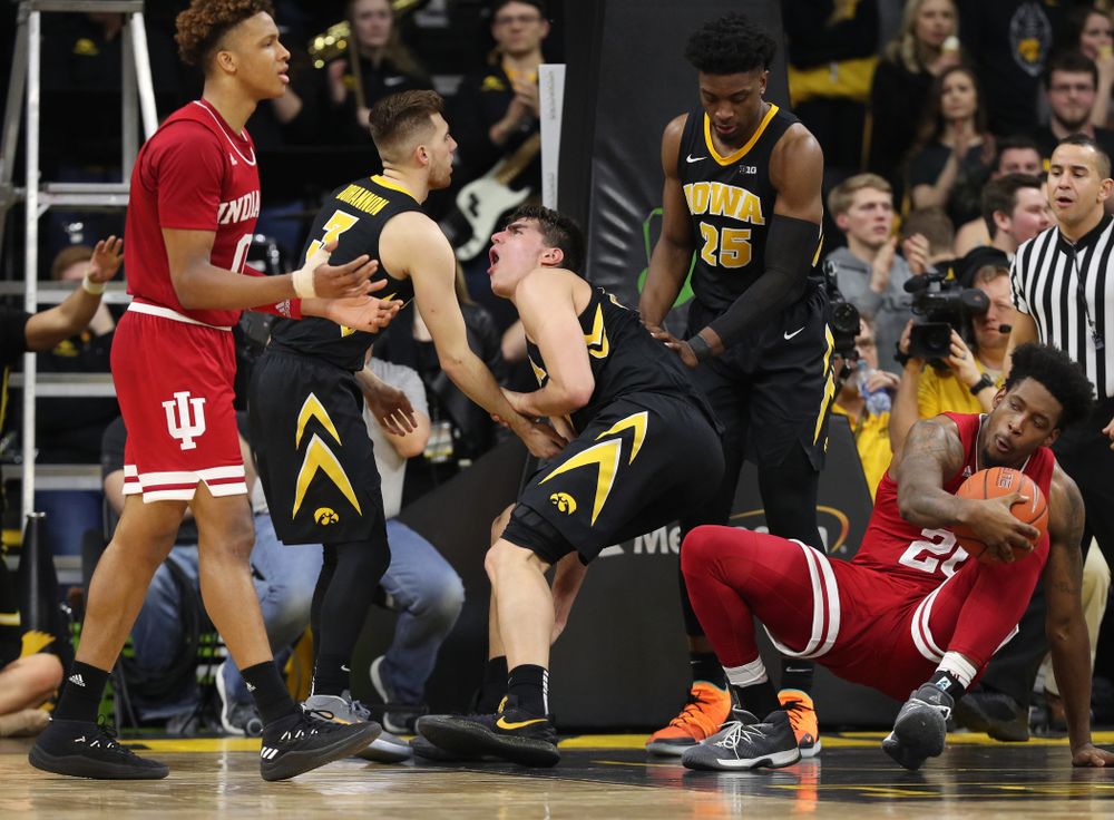Iowa Hawkeyes forward Luka Garza (55) against the Indiana Hoosiers Friday, February 22, 2019 at Carver-Hawkeye Arena. (Brian Ray/hawkeyesports.com)