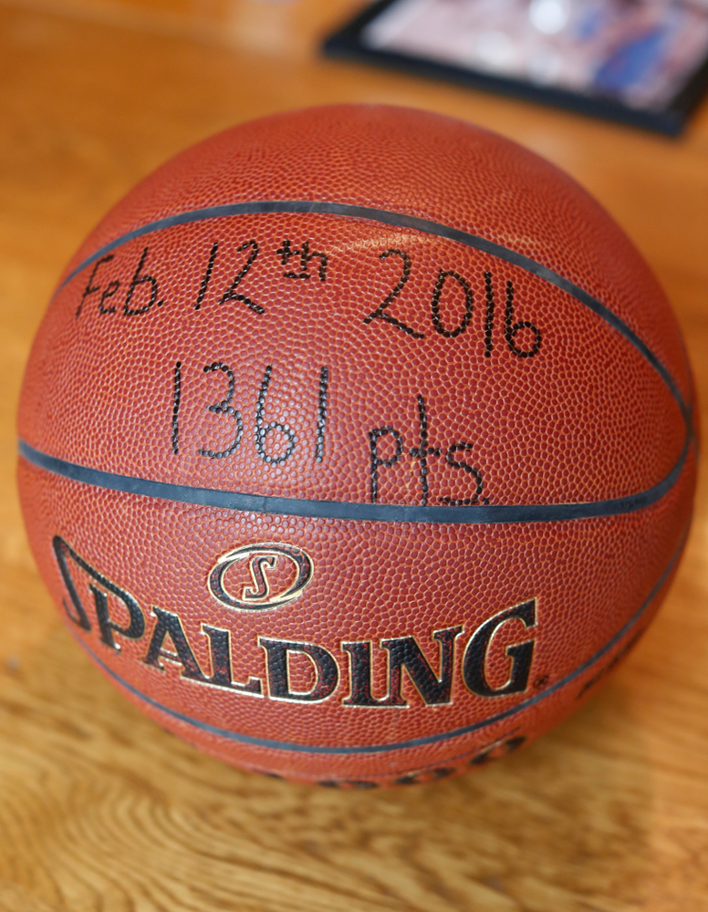 A ball commemorating Iowa Hawkeyes quarterback Nathan Stanley's 1,361 points Wednesday, May 30, 2018 in Menomonie, Wisc. (Brian Ray/hawkeyesports.com)