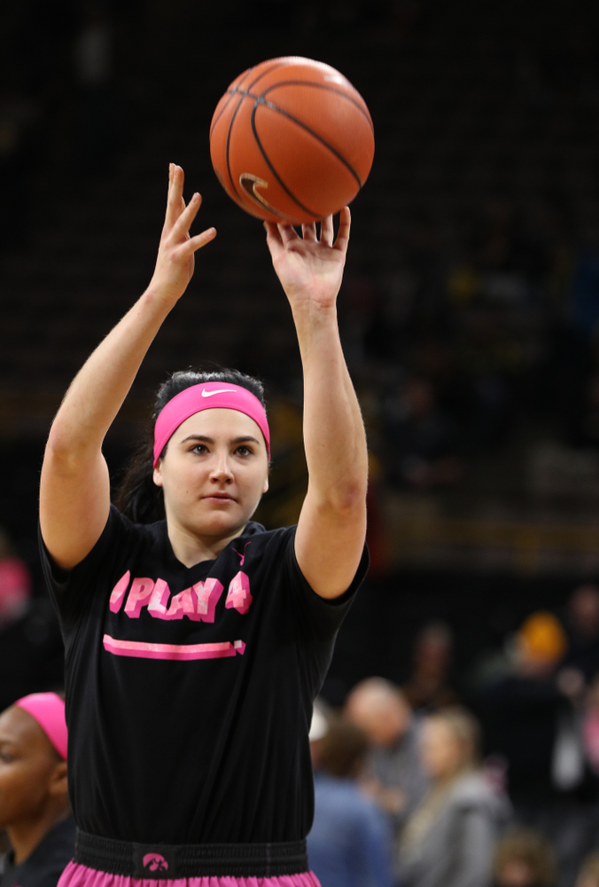 Iowa Hawkeyes forward Megan Gustafson (10) against the seventh ranked Maryland Terrapins Sunday, February 17, 2019 at Carver-Hawkeye Arena. (Brian Ray/hawkeyesports.com)