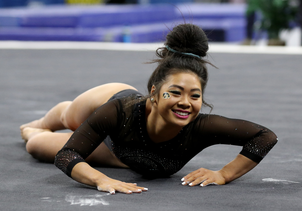 Iowa’s Claire Kaji competes on the floor against Michigan Friday, February 14, 2020 at Carver-Hawkeye Arena. (Brian Ray/hawkeyesports.com)