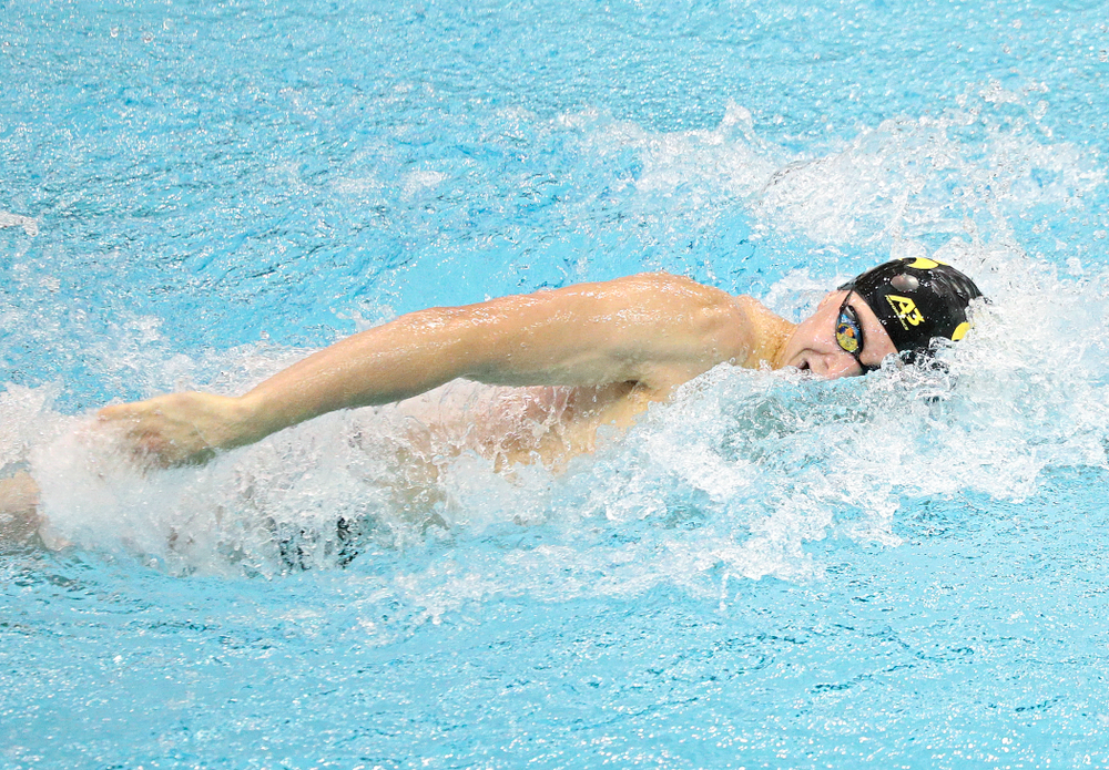 Iowa’s Aleksey Tarasenko swims the men’s 100-yard freestyle event during their meet against Michigan State and Northern Iowa at the Campus Recreation and Wellness Center in Iowa City on Friday, Oct 4, 2019. (Stephen Mally/hawkeyesports.com)