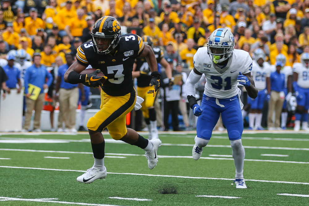 Iowa Hawkeyes wide receiver Tyrone Tracy Jr. (3) against Middle Tennessee Saturday, September 28, 2019 at Kinnick Stadium. (Lily Smith/hawkeyesports.com)