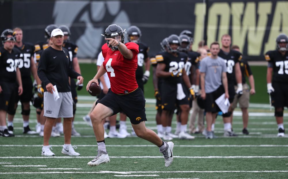 Iowa Hawkeyes quarterback Nathan Stanley (4) during practice No. 4 of Fall Camp Monday, August 6, 2018 at the Hansen Football Performance Center. (Brian Ray/hawkeyesports.com)