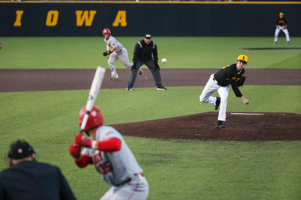 Iowa pitcher Grant Leonard (43) at the game vs. Bradley on Tuesday, March 26, 2019 at (place). (Lily Smith/hawkeyesports.com)