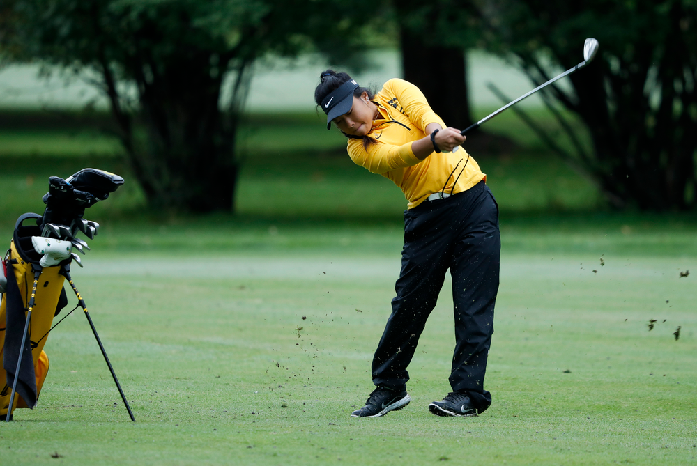 Iowa's Rachel Fujitani hits an approach shot during the Diane Thomason Invitational at Finkbine Golf Course on September 29, 2018. (Tork Mason/hawkeyesports.com)