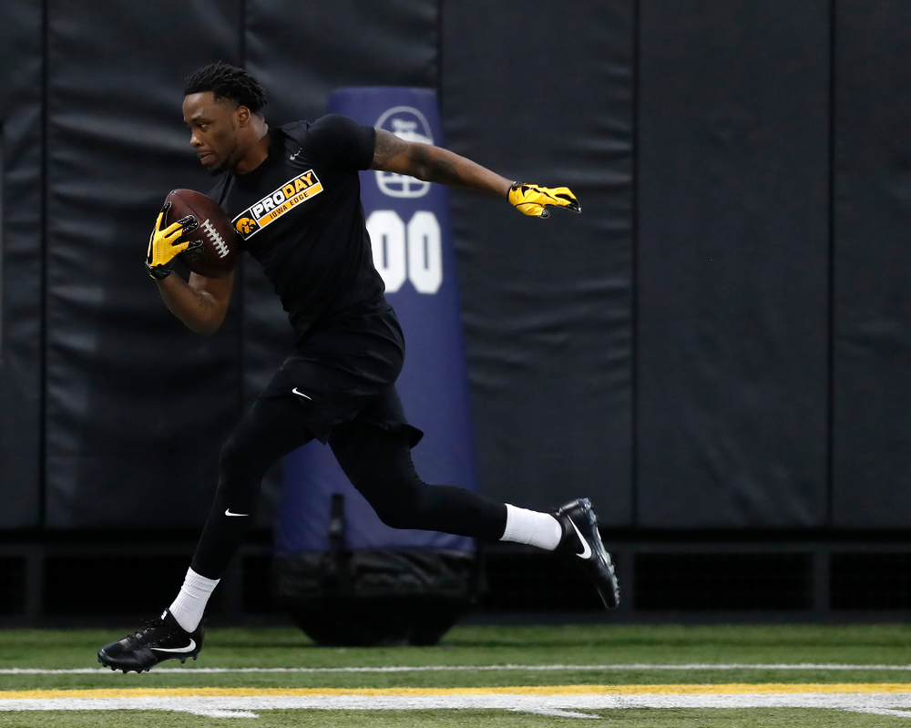 Iowa Hawkeyes running back Akrum Wadley (25) during the team's annual pro day Monday, March 26, 2018 at the Hansen Football Performance Center. (Brian Ray/hawkeyesports.com)