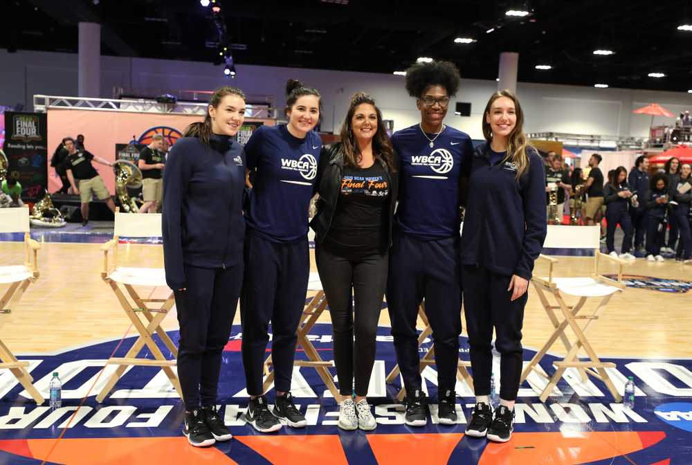 Iowa Hawkeyes forward Megan Gustafson (10) participates in a panel discussion with the other WBCA All Americans at the Tourney Town Fan Fest Friday, April 5, 2019 at the Tampa Convention Center in Tampa, FL. (Brian Ray/hawkeyesports.com)