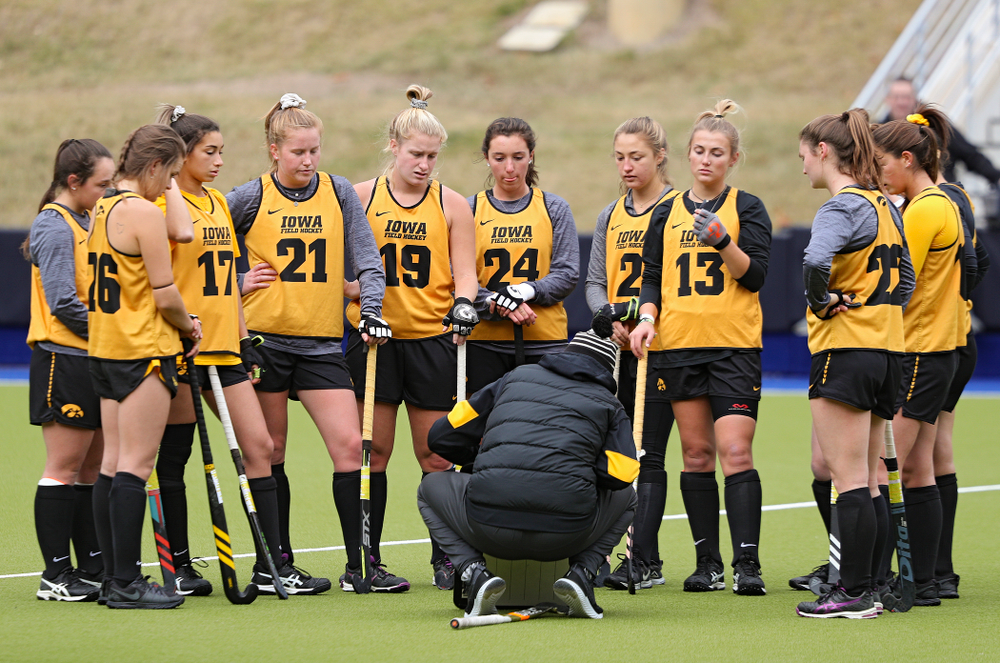 Iowa assistant coach Michael Boal talks with his team during their practice at Karen Shelton Stadium in Chapel Hill, N.C. on Thursday, Nov 14, 2019. (Stephen Mally/hawkeyesports.com)