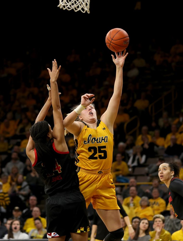 Iowa Hawkeyes forward/center Monika Czinano (25) against the Maryland Terrapins Thursday, January 9, 2020 at Carver-Hawkeye Arena. (Brian Ray/hawkeyesports.com)