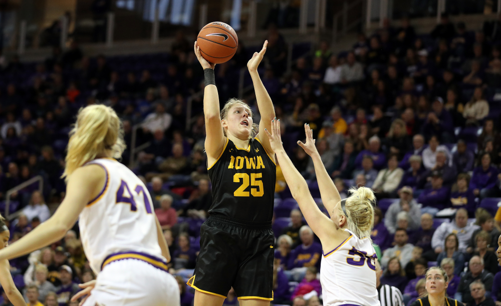 Iowa Hawkeyes forward/center Monika Czinano (25) against Northern Iowa Sunday, November 17, 2019 at the McLeod Center. (Brian Ray/hawkeyesports.com)