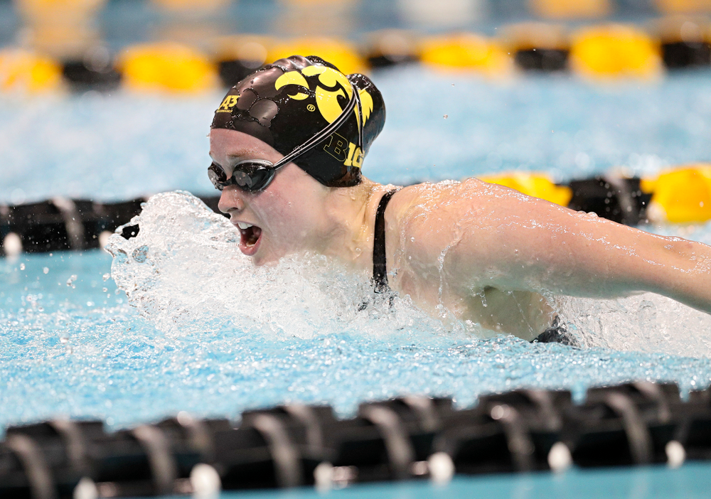 Iowa’s Kelsey Drake swims a 200 yard butterfly time trial during the 2020 Big Ten Women’s Swimming and Diving Championships at the Campus Recreation and Wellness Center in Iowa City on Wednesday, February 19, 2020. (Stephen Mally/hawkeyesports.com)