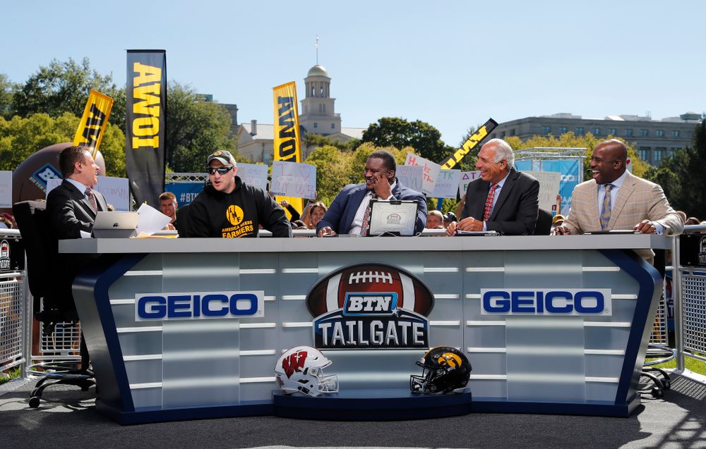 Guest picker Pat Angerer as the BTN Tailgate does a live show Saturday, September 22, 2018 at Hubbard Park on the University of Iowa Campus. (Brian Ray/hawkeyesports.com)