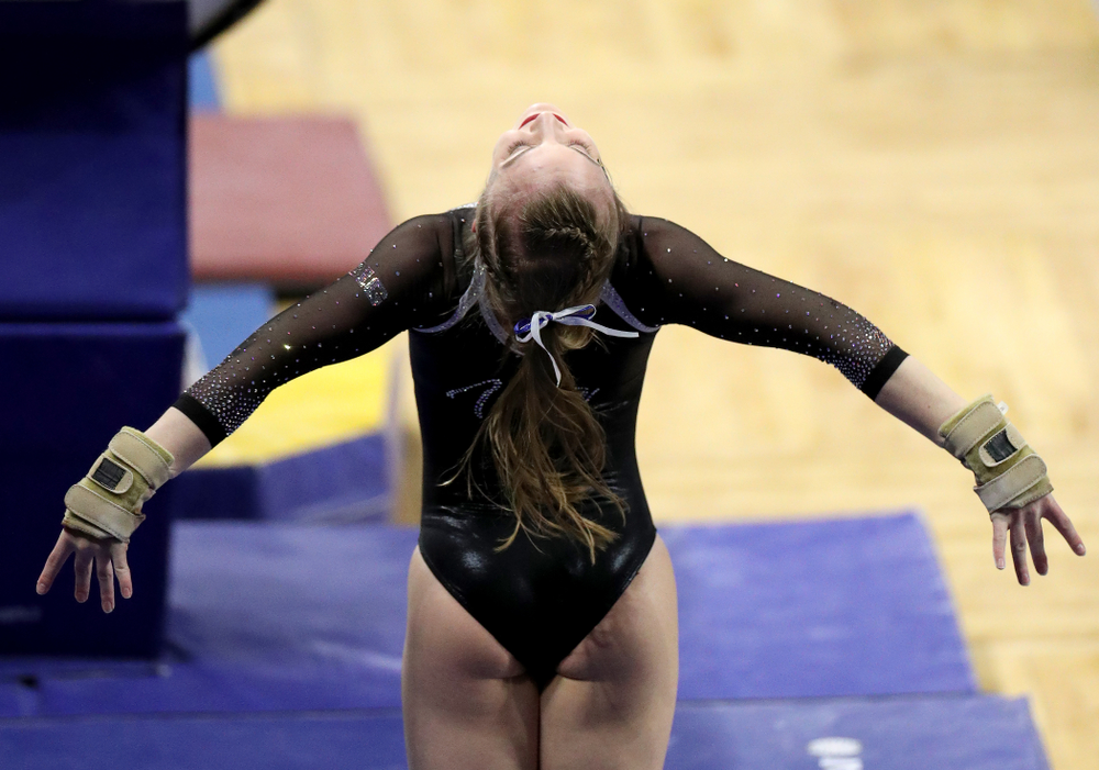 Iowa’s Lauren Guerin competes on the vault against Michigan State Saturday, February 1, 2020 at Carver-Hawkeye Arena. (Brian Ray/hawkeyesports.com)