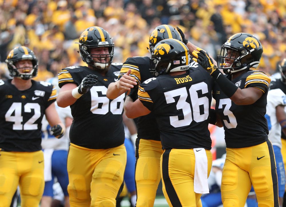 Iowa Hawkeyes fullback Brady Ross (36) against Middle Tennessee State Saturday, September 28, 2019 at Kinnick Stadium. (Max Allen/hawkeyesports.com)