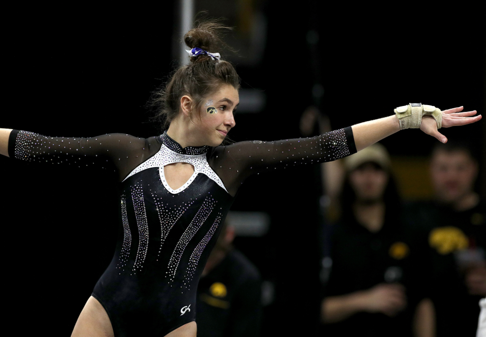 Iowa’s Bridget Killian competes on the floor against Michigan State Saturday, February 1, 2020 at Carver-Hawkeye Arena. (Brian Ray/hawkeyesports.com)
