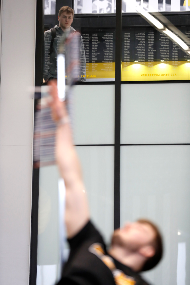 Iowa Hawkeyes linebacker Nick Niemann (49) during the team's annual pro day Monday, March 26, 2018 at the Hansen Football Performance Center. (Brian Ray/hawkeyesports.com)