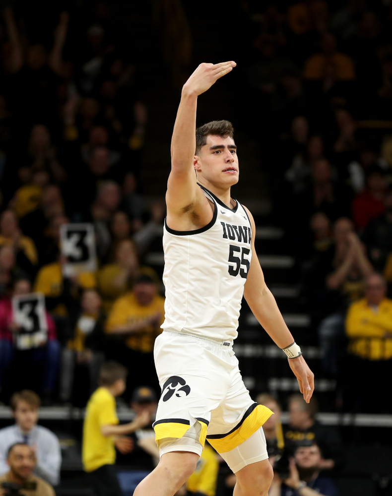 Iowa Hawkeyes forward Luka Garza (55) against Penn State Saturday, February 29, 2020 at Carver-Hawkeye Arena. (Brian Ray/hawkeyesports.com)