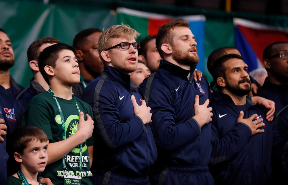 Kyle Dake following the gold medal match of the United World Wrestling Freestyle World Cup against Azerbaijan Sunday, April 8, 2018 at Carver-Hawkeye Arena. (Brian Ray/hawkeyesports.com)