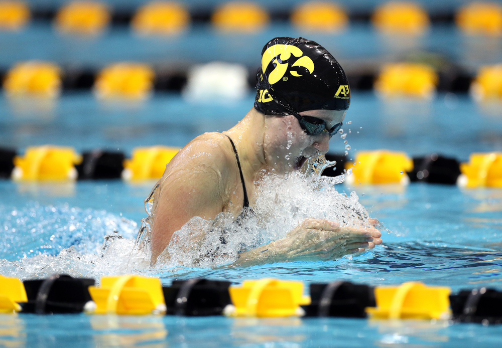 IowaÕs Aleksandra Olesiak swims the 200 yard breaststroke against the Michigan Wolverines Friday, November 1, 2019 at the Campus Recreation and Wellness Center. (Brian Ray/hawkeyesports.com)