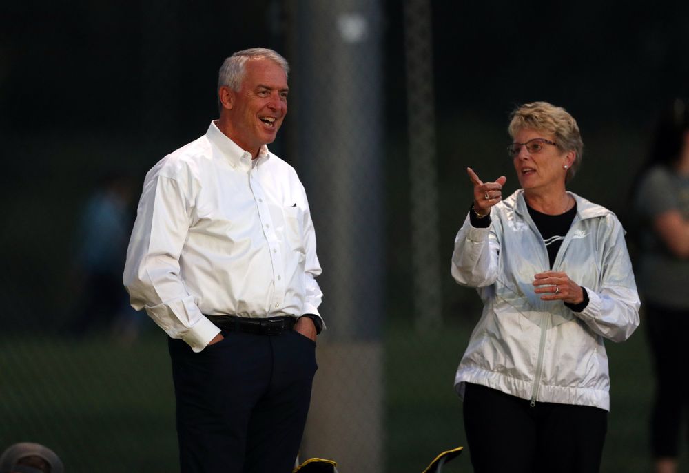 Athletics director Gary Barta and deputy athletics director Barbara Burke during a 2-1 victory over the Iowa State Cyclones Thursday, August 29, 2019 in the Iowa Corn Cy-Hawk series at the Iowa Soccer Complex. (Brian Ray/hawkeyesports.com)